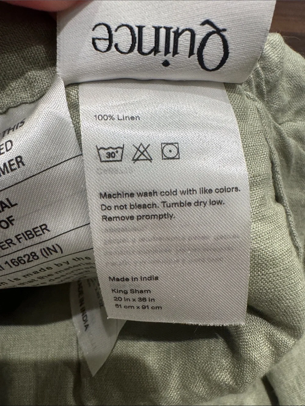 Quince Quilted 100% Linen King Pillow Sham cases Set of 2 in Sage Green.